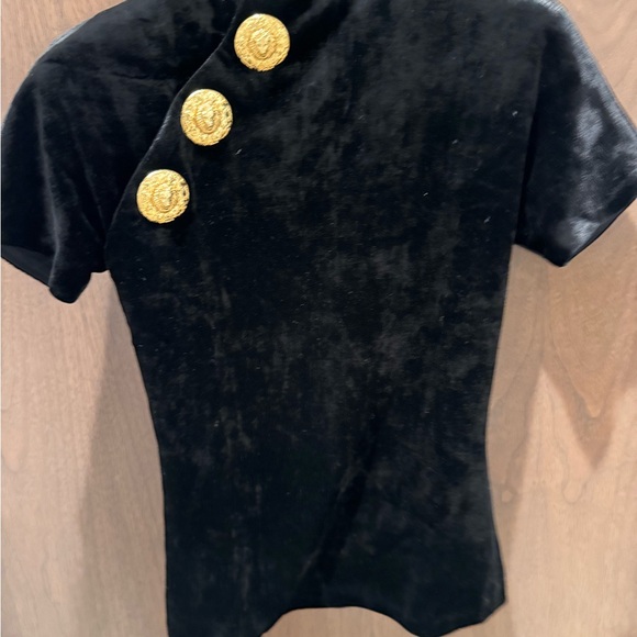 Balmain Velvet Black Crop Top with Gold Buttons - Picture 11 of 11